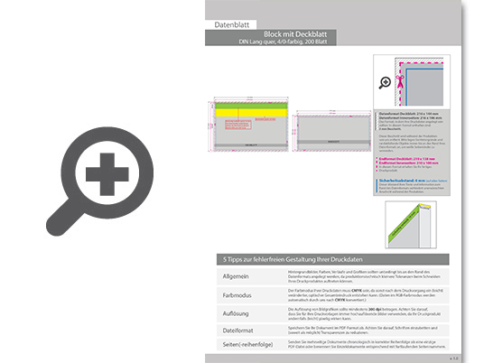 Product Bild block_mit_leimbindung_und_deckblatt__din_lang_quer__200_blatt__4_0_farbig_einseitig_bedruckt
